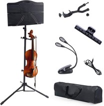 Klvied Sheet Music Stand with Violin Hanger, Carrying Bag, Light, Black - £30.29 GBP