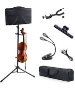 Klvied Sheet Music Stand with Violin Hanger, Carrying Bag, Light, Black - $51.79 CAD