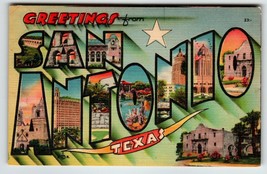 Greetings From San Antonio Texas Large Letter City Linen Postcard Metropolitan - £6.36 GBP