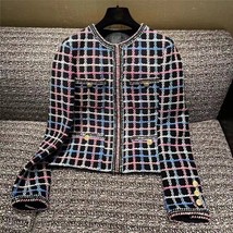 Ew fashion women high quality multicolour plaid tweed coat female casual chic outerwear thumb200