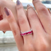 4Ct Emerald Cut Pink Ruby Diamond Wedding Band Ring 14K White Gold Finish - £89.91 GBP