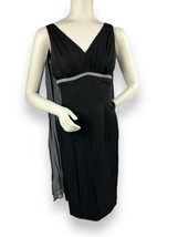 Vtg 50s House Of Nine California Black Fitted Cocktail Dress Rhinestone V Neck - £67.71 GBP