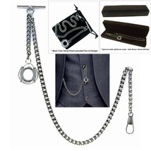 Silver Color Albert Pocket Watch Chain for Men with Life Buoy Fob T Bar AC35 - £9.99 GBP+