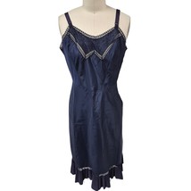 40s 50s VTG Barbizon Noisy Tafredda Navy Blue Full Slip / Slip Dress /Ol... - $74.25