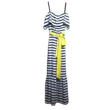 $178 Eliza J Off the Shoulder Maxi Dress 8 Medium Navy Ivory Stripe Yellow Sash - £47.14 GBP