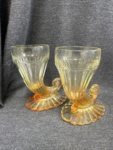 Set of 2 Antique Jeanette Marigold Carnival Glass Cornucopia Vases - $13.86