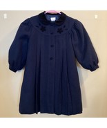 Vintage Fischel Girls Sz 6 Navy Blue Dress Coat Velvet Applique Wool Swing - £46.72 GBP