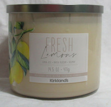Kirkland&#39;s 14.5 oz Large Jar 3-Wick Candle Natural Wax Blend FRESH LEMONS - £21.29 GBP