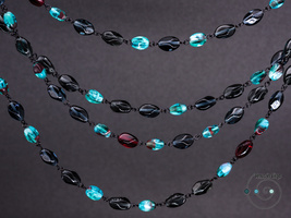 long boho necklace, Czech glass, blue, gray, red, handmade in USA, ooak - £21.58 GBP