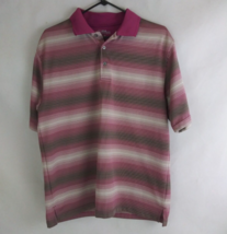 PGA Tour Men&#39;s Pink Striped 100% Polyester Polo Shirt Size Large - £12.19 GBP