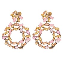 New Pink Earrings For Women Jewelry Big Round Oval Crystal Pendant Luxury Party  - £10.50 GBP