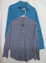 2 Peter Millar Summer Comfort Long Sleeve Button Up Shirts Mens Sz M Blue Plaid - $45.55