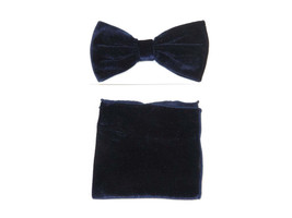 Men&#39;s Velvet Bow Tie Hankie by J.Valintin Collection #25094 Navy Blue Ve... - £19.75 GBP