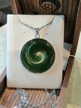 New zealand traditional Jade Koru silver large pendant / necklace 32mm - £101.02 GBP