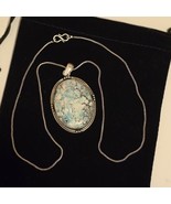 Vintage Torquoise Sterling Silver Pendant Necklace 1.75&quot; inch Unmarked - $241.82 CAD