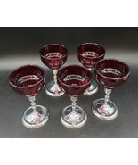 Moondrop Ruby Red Glass Cordial W/ Metal chrome Stem Martinsville Set 5 - €34,81 EUR