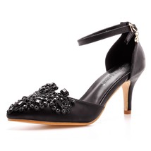 Stiletto Pointed Black Rhinestone Buckle Sandals Women Pumps Luxury Slingback Hi - £46.34 GBP