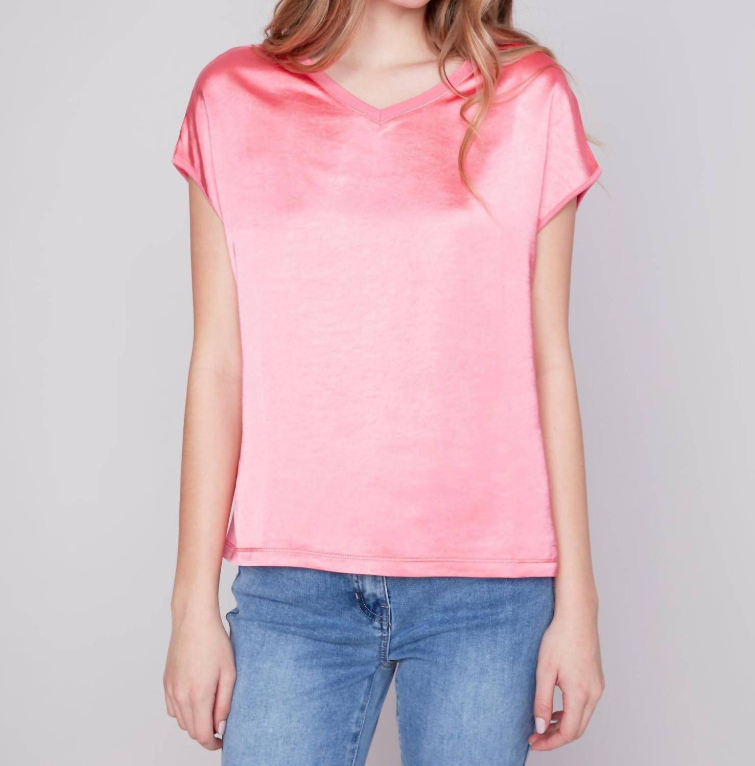 Charlie B Satin Knit Combo V-Neck Top Size XL - $40.59