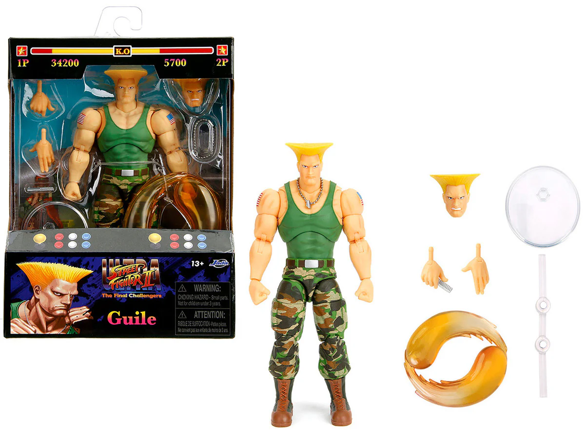 Guile 6 Inch Moveable Figure with Accessories and Alternate Head and Hands - $57.37 CAD