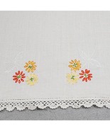 Hand Embroidered Table Top Runner Orange Yellow Daisy Floral Crocheted E... - €7,13 EUR