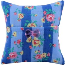 Tooth Fairy Pillow, Blue Stripe, Rose Print Fabric, Pink Bow Bead Trim - £3.87 GBP