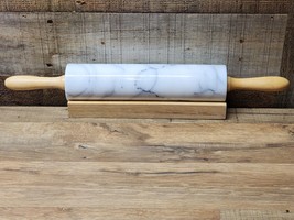 Polished Marble Rolling Pin with Wooden Cradle 10-Inch Barrel - Vintage But NIB - £23.15 GBP