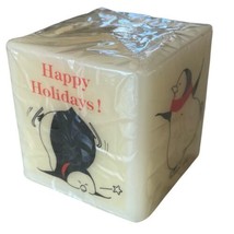 1984 Happy Holidays Anthropomorphic Penguins Square Candle American Greetings - $29.69