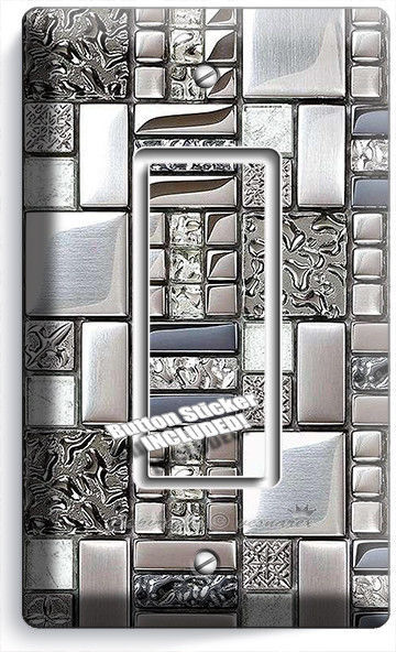 BRUSHED CROME TILE METAL DESIGN SINGLE GFI LIGHT SWITCH WALL PLATE KITCH... - $9.29