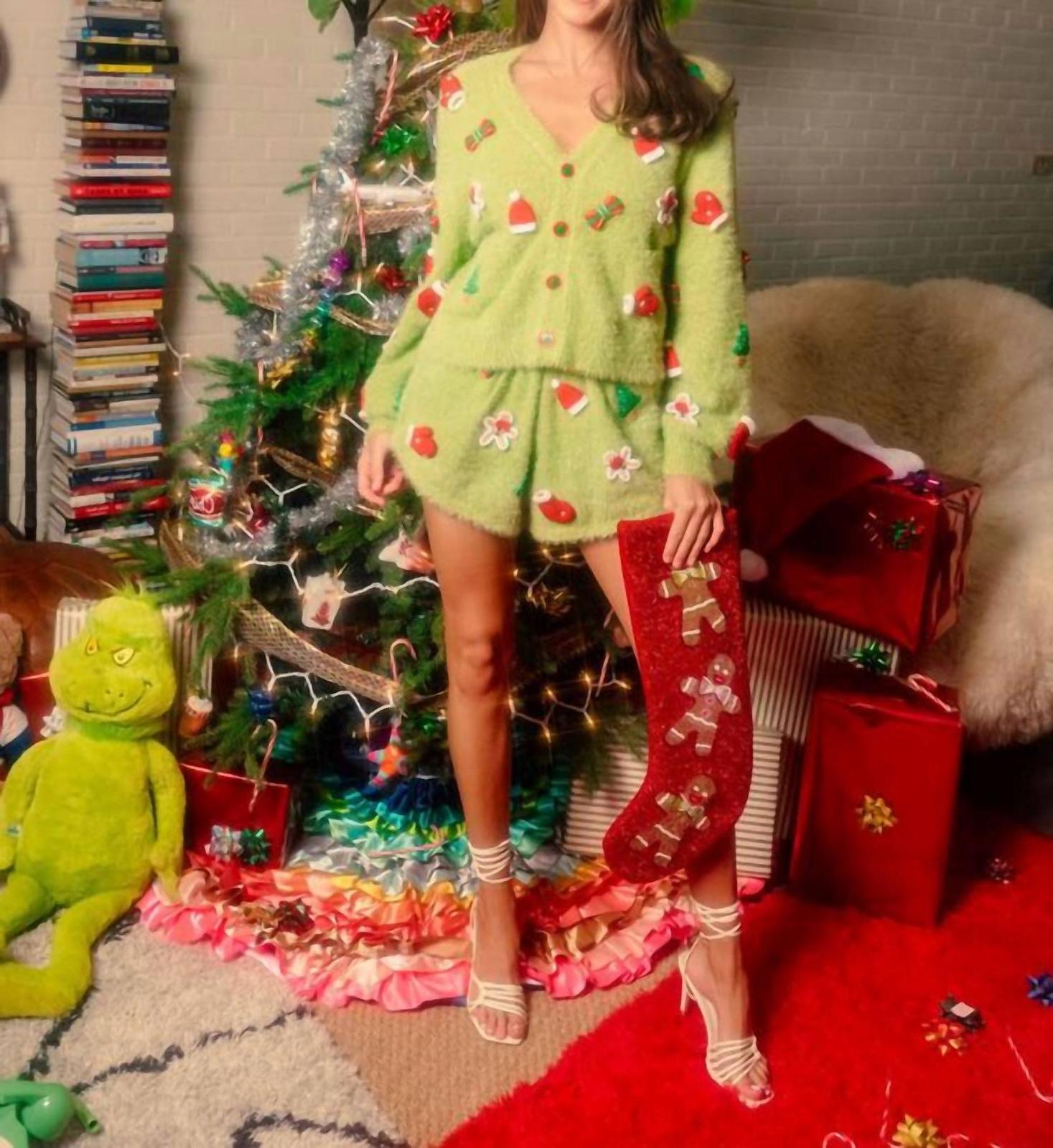 Queen Of Sparkles fuzzy knit christmas icon shorts size S - $88.11