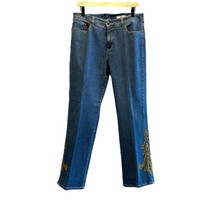 AMI Embroidered Jeans Straight Leg Gold Filigree Design Y2K Size 12P Petite - £15.98 GBP