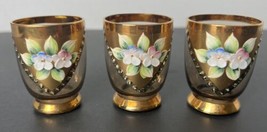 Vintage Czech Bohemia  Gold And Smoked Shot Glasses Stunning EUC Set Of 3 - £22.89 GBP