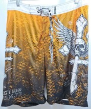 Affliction Cross Logo Board Orange Swim Shorts Men’s Size 34 Stretch Skull Wings - £15.44 GBP