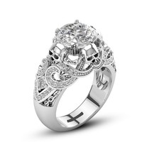 Solid 14k White Gold 3.25Ct Round Simulated Diamond Skull Engagement Ring Size 9 - £222.08 GBP