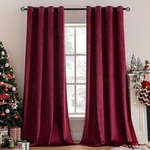 Miulee Burgundy Velvet Curtains For Christmas Solid Soft Red Blackout Curtains - £39.61 GBP