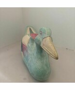 Vintage Wooden Decoy Duck Solid Wood Pastel White Washed Folk Art Home D... - €18,34 EUR