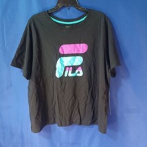 NWT Fila Black Osanna Tee Crewneck Crop Top Cotton Neon Logo Graphic Tee 1X - $39.27