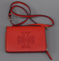 Tory Burch Harper Flat Walet  Logo Crossbody Bag Combo Wallet Leather Red Hot - £154.70 GBP