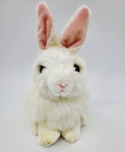 Aurora Purely Luxe White Bunny Rabbit Pink Ears Brown Plush 10&quot; Stuffed Toy B311 - $14.99