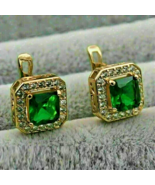 2Ct Lab Created Asscher Cut Emerald Diamond Stud Earrings 14k Yellow Gol... - $3,109.41 MXN
