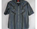 Ely Plains Men&#39;s Gray &amp; Blue Plaid Pearl Snap Shirt Size Medium - $19.39