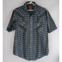Ely Plains Men&#39;s Gray &amp; Blue Plaid Pearl Snap Shirt Size Medium - $19.39