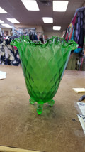Beautiful Fenton Art Glass 7" Threaded Diamond Optic Vase - Springtime Green, 3  - $49.99