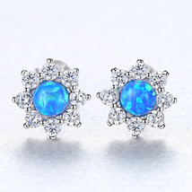 S925 Entire Sterling Silver Stud Earrings Simple Opal Zircon Earrings Flower Ear - £16.76 GBP