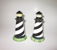 Vintage Sakura Ceramic Lighthouse Salt &amp; Pepper Shakers 5 inches tall Black &amp; Wh - £8.01 GBP