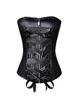 Black Faux Leather Gothic Costume Plus Size Waist Cincher Overbust Lace Corset - £58.34 GBP