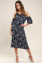 New Moon River My Darling Navy Blue Floral Print Off-the-Shoulder Dress Sz Small - £33.79 GBP
