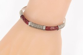 Vintage Leather and Wire Wrap Sterling Silver Cuff Bracelet TV-100 Mexico - £120.97 GBP