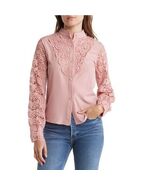 HL AFFAIR Lace Panel Long Sleeve Blouse Top, Romantic Pink/Blush Size La... - $59.00