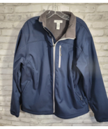 Emerge Men XL Navy Blue Gray Fleece Lined Jacket Rain Zipped Pockets Bre... - $38.40 CAD