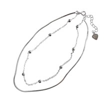 925 Sterling Silver ball bead Double chains anklets for summer jewelry for women - £24.89 GBP